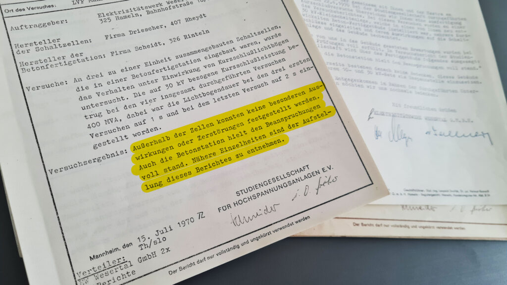 Versuchsbericht und Anschreiben von 1970